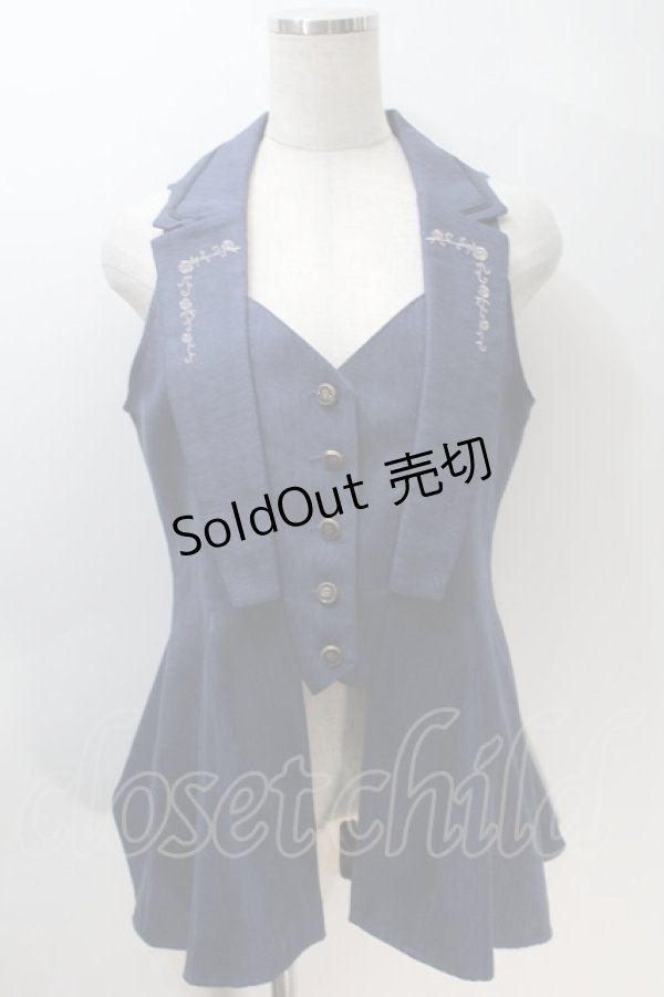 画像1: axes femme / バックタックロングベスト  紺 S-25-10-30-028-AX-JA-AS-ZS (1)