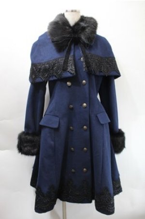 画像: ATELIER PIERROT / ケープ付きコート  紺 S-25-10-31-038-EL-CO-AS-ZS