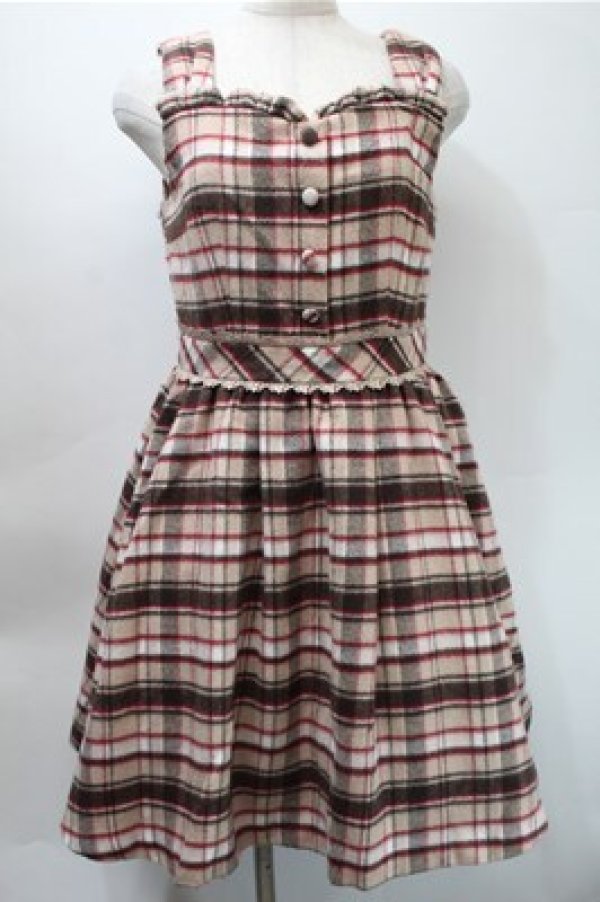 画像1: LODISPOTTO / チェックニットジャンパースカート  ブラウン S-25-10-31-041-LO-JA-HR-ZS (1)