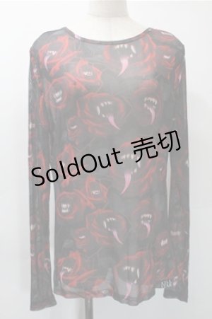 画像: KILL STAR / プリントメッシュトップス S 黒ｘ赤 S-25-10-31-060-SL-TO-HR-ZS