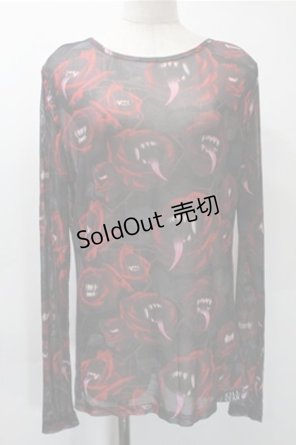 画像1: KILL STAR / プリントメッシュトップス S 黒ｘ赤 S-25-10-31-060-SL-TO-HR-ZS (1)