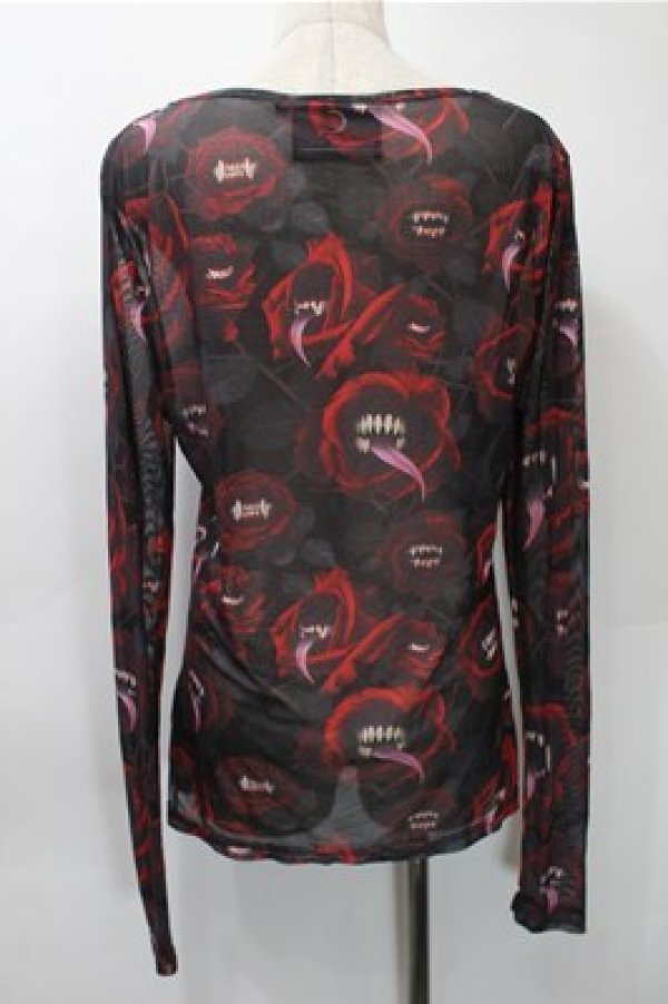 画像2: KILL STAR / プリントメッシュトップス S 黒ｘ赤 S-25-10-31-060-SL-TO-HR-ZS (2)