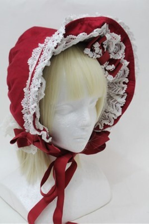 画像2: BABY,THE STARS SHINE BRIGHT / トーションレースのフルボンネット  赤ｘ白 S-25-10-31-008-BA-AC-AS-ZS (2)