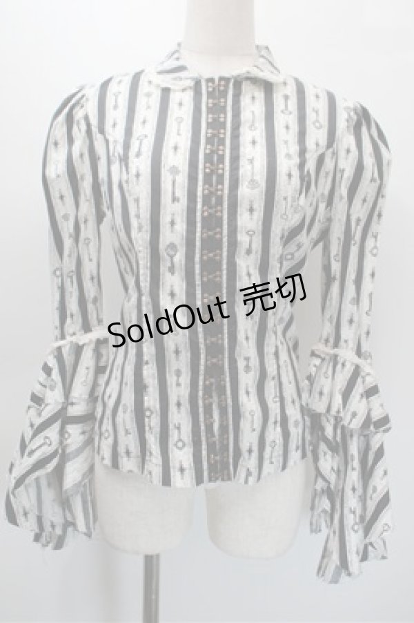 画像1: LIP SERVICE / 鍵プリントカーディガン  白ｘ黒 S-25-10-31-025-PU-TO-HR-ZS (1)
