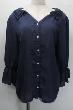 画像: axes femme / 後ろ切替スキッパーシャツ  紺 S-25-10-31-026-AX-BL-HR-ZS