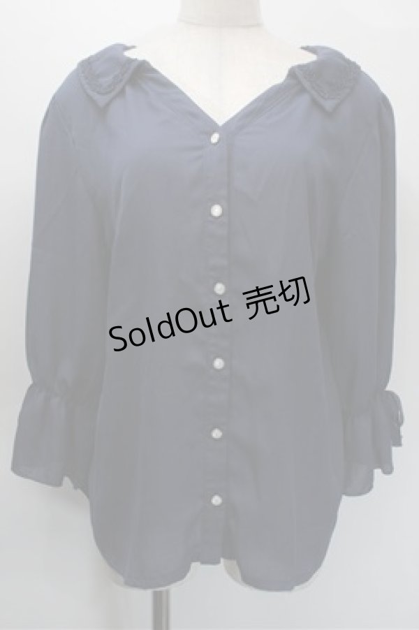 画像1: axes femme / 後ろ切替スキッパーシャツ  紺 S-25-10-31-026-AX-BL-HR-ZS (1)