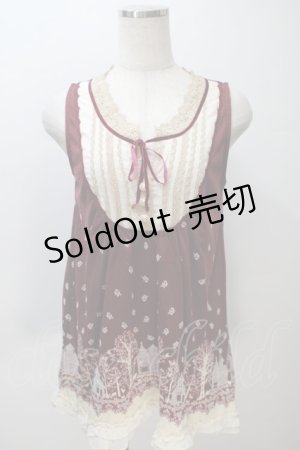 画像: axes femme / プリントノースリーブカットソー  ワイン S-25-11-02-040-AX-TO-HR-ZS