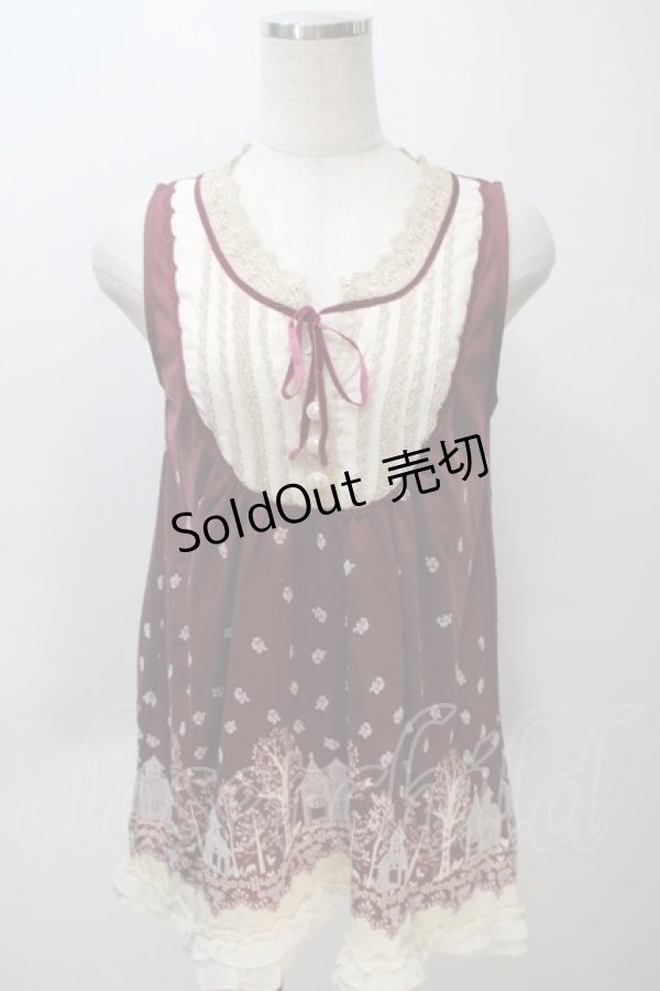 画像1: axes femme / プリントノースリーブカットソー  ワイン S-25-11-02-040-AX-TO-HR-ZS (1)