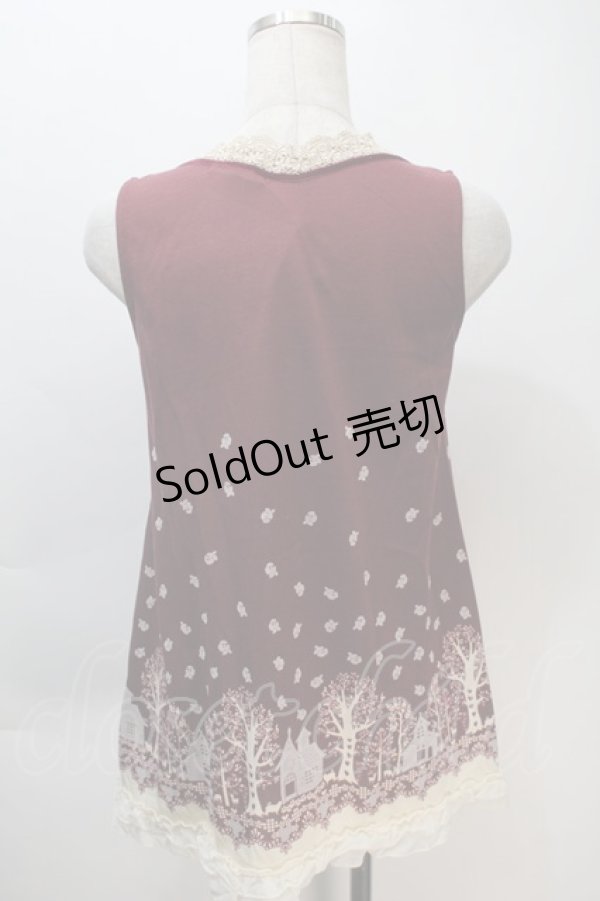 画像2: axes femme / プリントノースリーブカットソー  ワイン S-25-11-02-040-AX-TO-HR-ZS (2)