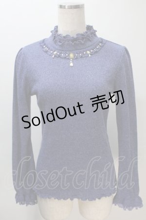 画像: axes femme / ビジューハイネックリブトップス  ブルー S-25-11-02-043-AX-TO-HR-ZS