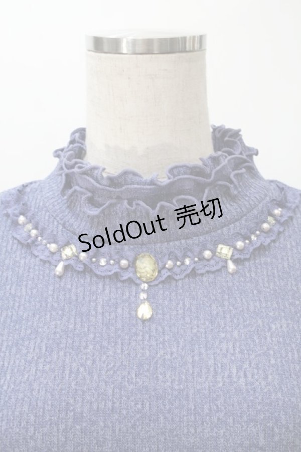 画像3: axes femme / ビジューハイネックリブトップス  ブルー S-25-11-02-043-AX-TO-HR-ZS (3)