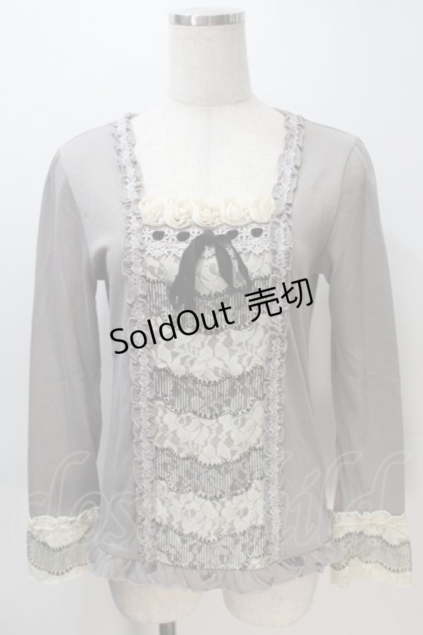 画像1: axes femme / 巻きバラレースプルオーバー  グレー S-25-11-02-045-AX-TO-HR-ZS (1)