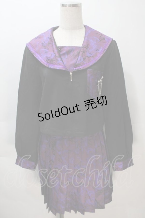 画像1: BLOOD SUPPLY（海外ブランド） / セーラージャケット+プリーツスカート  黒ｘ紫 S-25-11-02-051-GO-TO-HR-ZS (1)