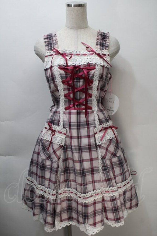 画像1: BABY,THE STARS SHINE BRIGHT / 裾スカラップタータンチェックジャンパースカート＆リボンコームセット  ピンク S-25-11-02-059-BA-OP-AS-ZS (1)