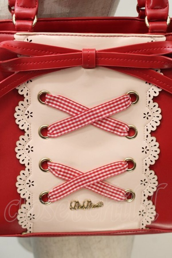 画像3: LIZ LISA / ギンガムチェックレースリボントートバッグ  赤 S-25-11-02-028-LO-BG-HR-ZS (3)