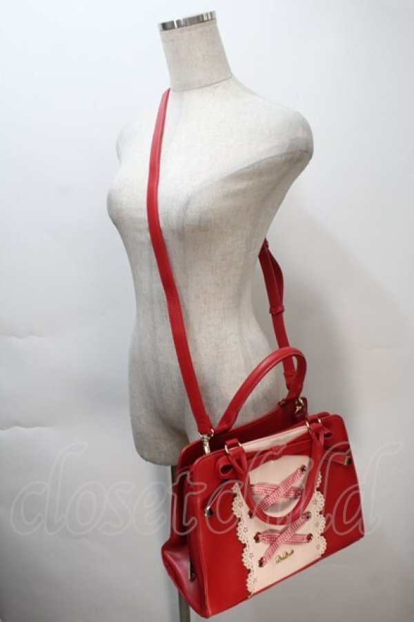 画像5: LIZ LISA / ギンガムチェックレースリボントートバッグ  赤 S-25-11-02-028-LO-BG-HR-ZS (5)