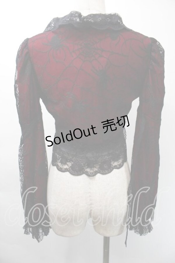 画像2: Qutie Frash / 蜘蛛の巣レース レースアップボレロ  レッド×ブラック S-25-11-03-007-QU-TO-IG-ZS (2)
