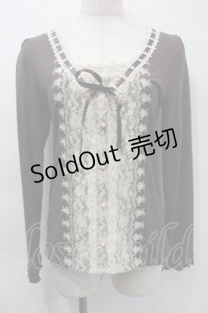 画像: axes femme / はしごリボンレースプルオーバー  ブラウン S-25-11-03-020-AX-TO-HR-ZS