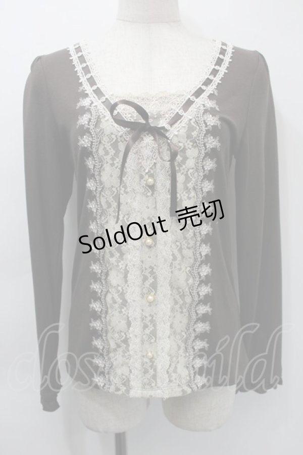 画像1: axes femme / はしごリボンレースプルオーバー  ブラウン S-25-11-03-020-AX-TO-HR-ZS (1)