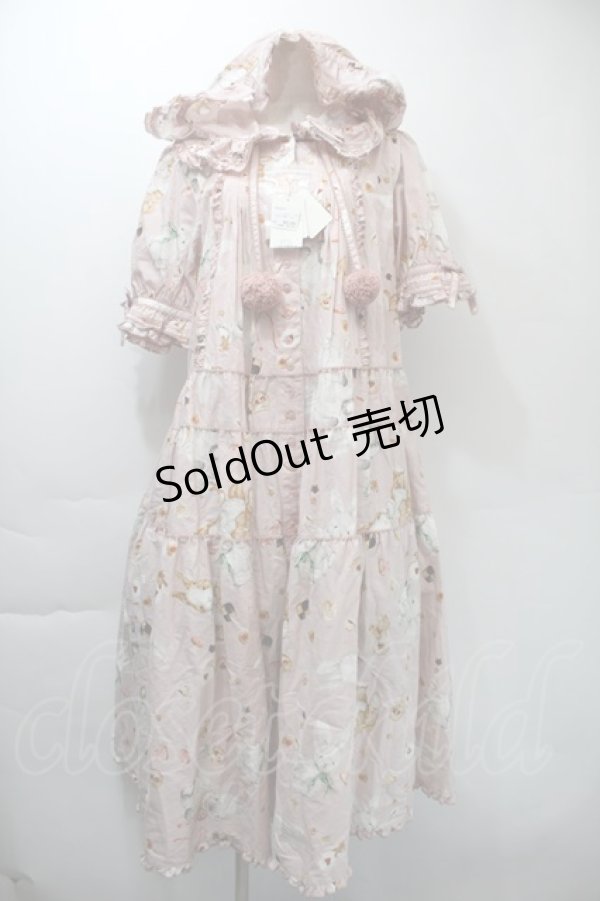 画像1: PINK HOUSE / クッキーラビッツプリントフード付きミディワンピース  ピンク S-25-11-03-026-LO-OP-AS-ZS (1)