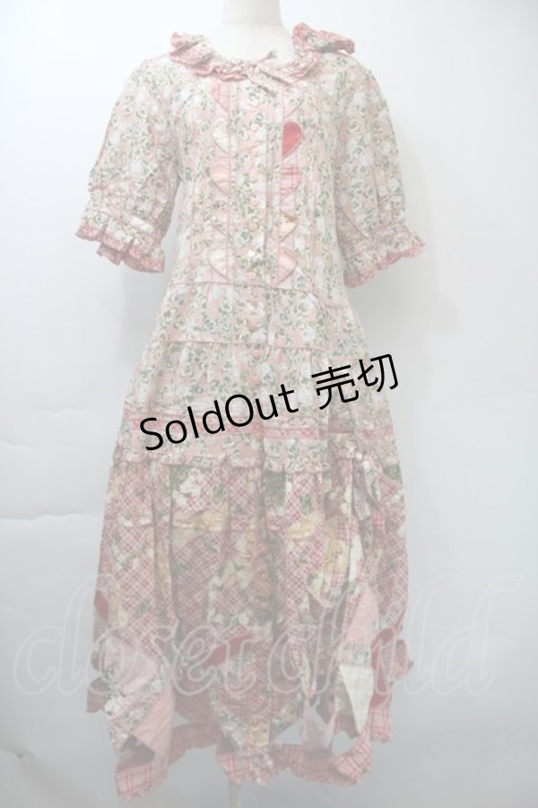 画像1: PINK HOUSE / White Cloverプリントパッチワークワンピース  ピンク S-25-11-03-028-LO-OP-AS-ZS (1)
