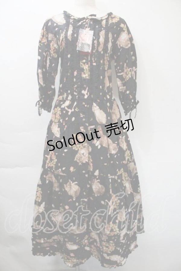 画像1: PINK HOUSE / フラッフィーキティーズプリントワンピース  黒 S-25-11-03-041-LO-OP-AS-ZS (1)