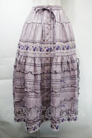 画像: PINK HOUSE / ヴァイオレット刺繍スカート  ラベンダー S-25-11-03-050-LO-SK-AS-ZS