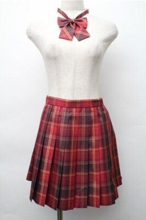 画像: 海月社 / リボン付きチェックスカート  赤 S-25-11-05-047-LO-SK-HR-ZS