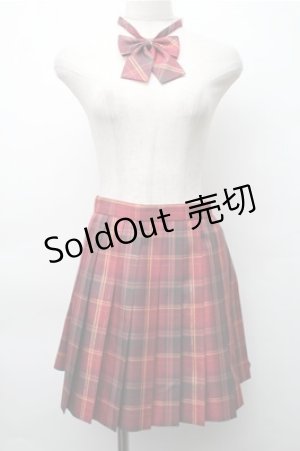 画像: 海月社 / リボン付きチェックスカート  赤 S-25-11-05-047-LO-SK-HR-ZS