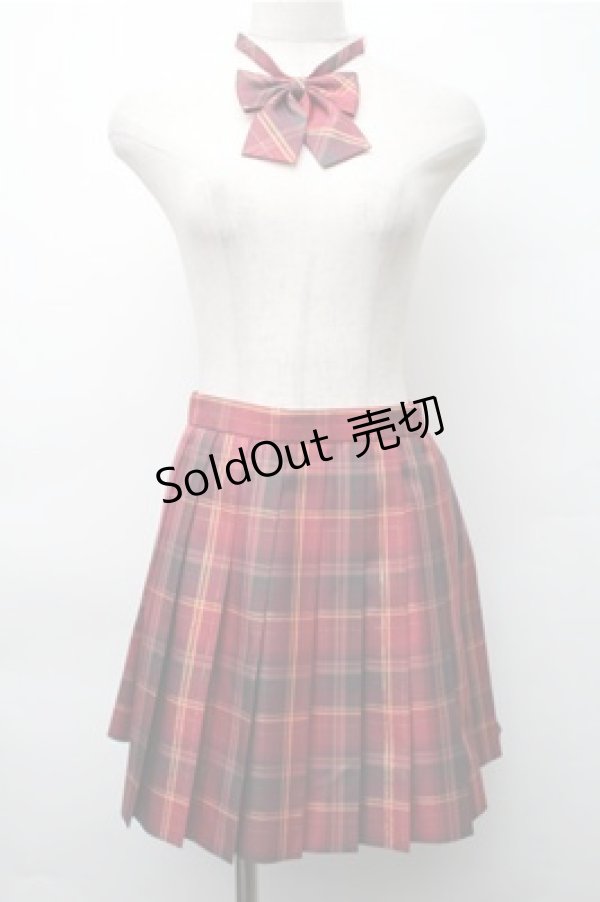 画像1: 海月社 / リボン付きチェックスカート  赤 S-25-11-05-047-LO-SK-HR-ZS (1)