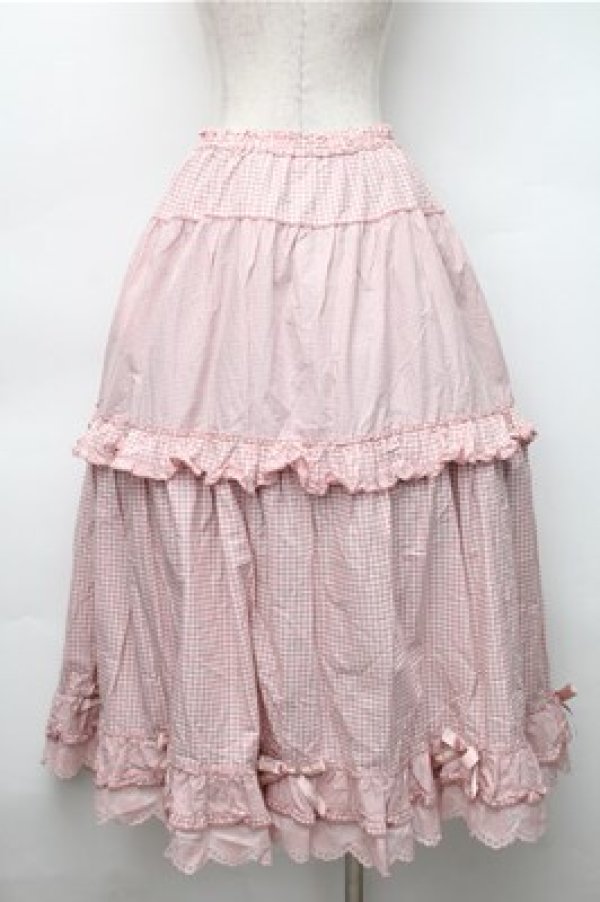 画像2: PINK HOUSE / ×misako aoki ギンガムチェックスカート  ピンク S-25-11-05-049-LO-SK-SZ-ZS (2)