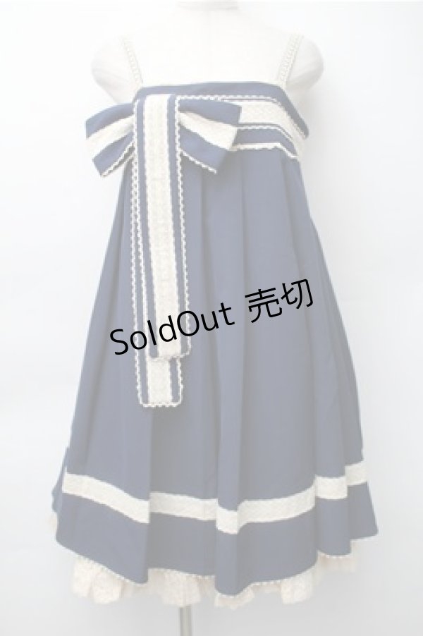 画像1: ChaCha / リボンデザインジャンパースカート  紺ｘオフ S-25-11-05-054-EL-OP-HR-ZS (1)