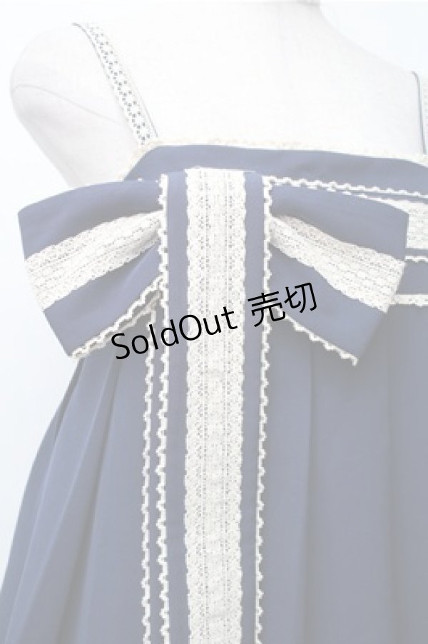 画像3: ChaCha / リボンデザインジャンパースカート  紺ｘオフ S-25-11-05-054-EL-OP-HR-ZS (3)