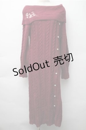 画像: axes femme / ボタンデザインニットワンピース  ワイン S-25-11-05-059-AX-OP-HR-ZS