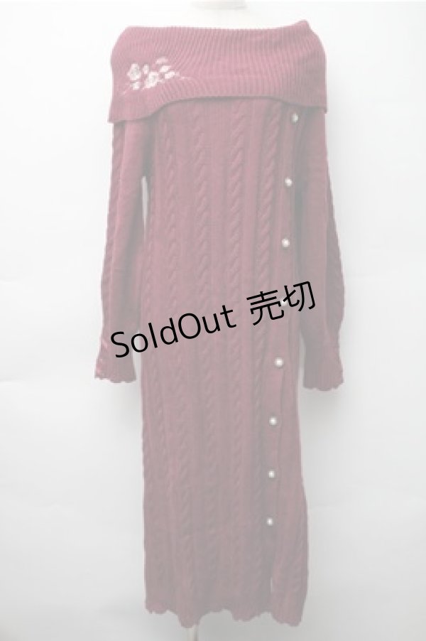 画像1: axes femme / ボタンデザインニットワンピース  ワイン S-25-11-05-059-AX-OP-HR-ZS (1)
