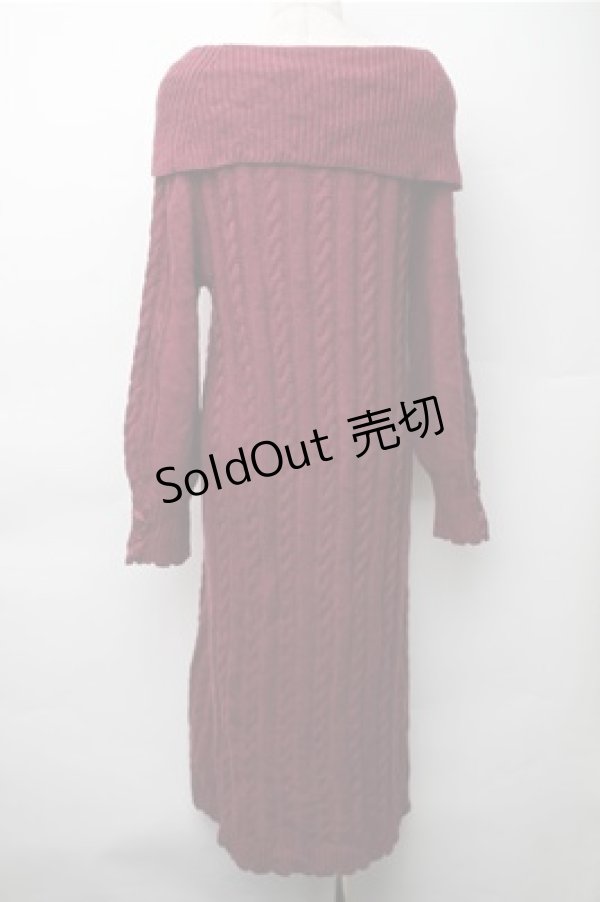 画像2: axes femme / ボタンデザインニットワンピース  ワイン S-25-11-05-059-AX-OP-HR-ZS (2)