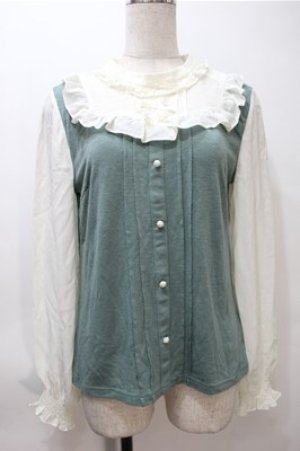 画像: axes femme / リボン付フリルプルオーバー  オフｘグリーン S-25-11-05-006-AX-TO-HR-ZS