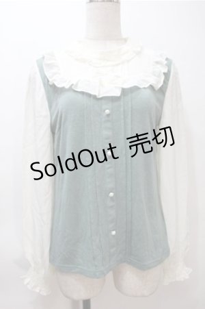 画像: axes femme / リボン付フリルプルオーバー  オフｘグリーン S-25-11-05-006-AX-TO-HR-ZS