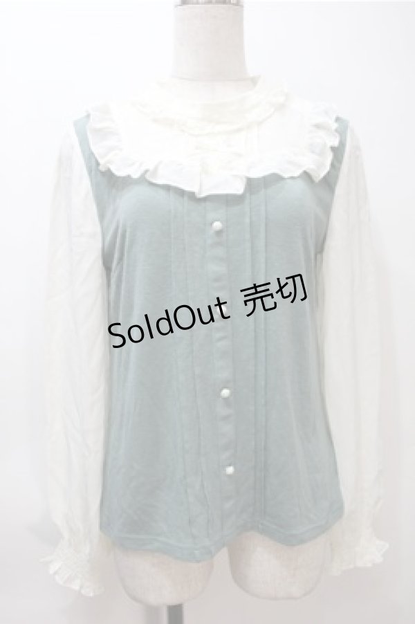 画像1: axes femme / リボン付フリルプルオーバー  オフｘグリーン S-25-11-05-006-AX-TO-HR-ZS (1)