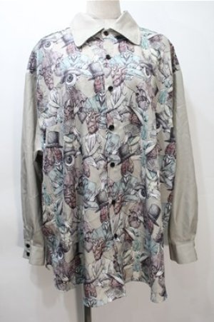 画像: DXMOUVE / 臓器の観客柄 切替長袖シャツ  カーキ S-25-11-05-007-PU-BL-HR-ZS
