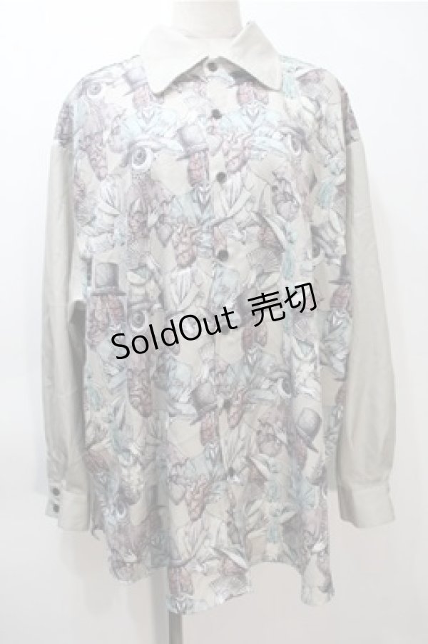 画像1: DXMOUVE / 臓器の観客柄 切替長袖シャツ  カーキ S-25-11-05-007-PU-BL-HR-ZS (1)