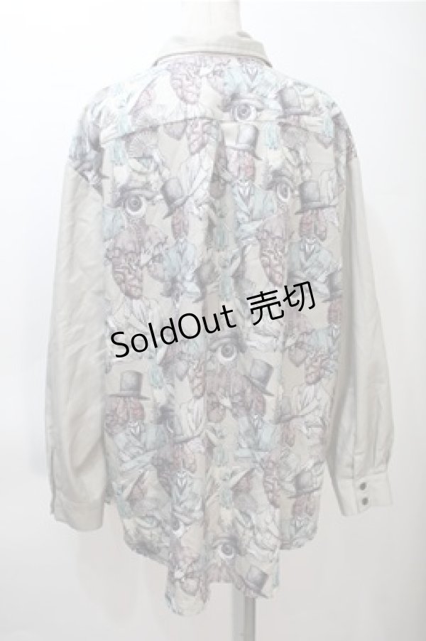 画像2: DXMOUVE / 臓器の観客柄 切替長袖シャツ  カーキ S-25-11-05-007-PU-BL-HR-ZS (2)