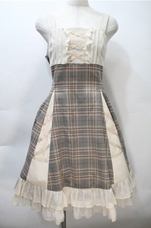 画像: 嬰梵塔.Infanta / チェック切替ジャンパースカート  オフｘベージュ S-25-11-05-018-LO-OP-HR-ZS