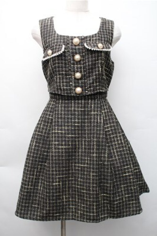 画像1: Ank Rouge / ツイードジャンパースカート  黒 S-25-11-05-026-CA-OP-HR-ZS (1)