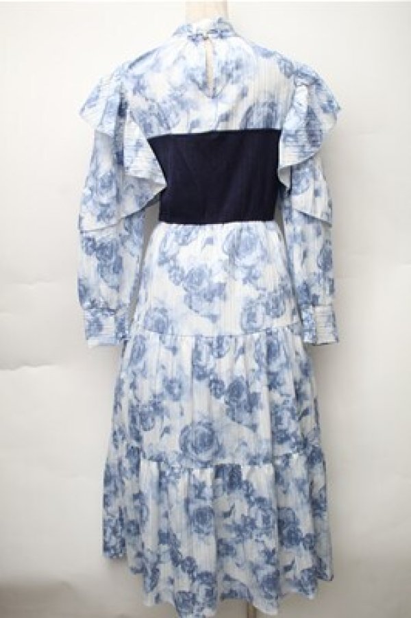 画像2: axes femme / グラデーションローズ柄ワンピース  ブルー S-25-11-05-028-AX-OP-HR-ZS (2)