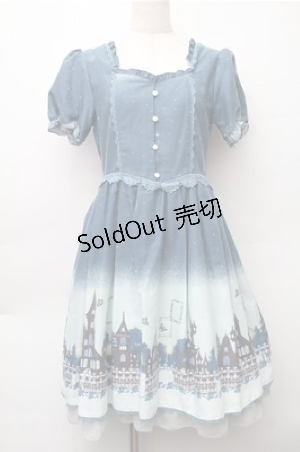 画像1: axes femme / グラデーションお城柄ワンピース  ブルー S-25-11-05-030-AX-OP-HR-ZS (1)