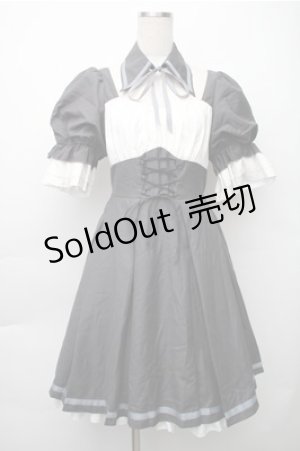 画像: 中国ロリータ / シャーリング切替ワンピース  グレーｘ白 S-25-11-05-031-LO-OP-HR-ZS