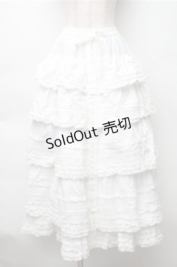 PINK HOUSE / ローンフリルティアードスカート 白 S-25-11-05-038-LO