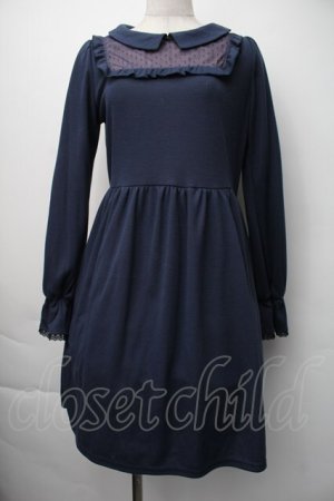 画像: axes femme / /デコルテレース切替ワンピース  紺 S-25-11-06-040-AX-TO-HR-ZS