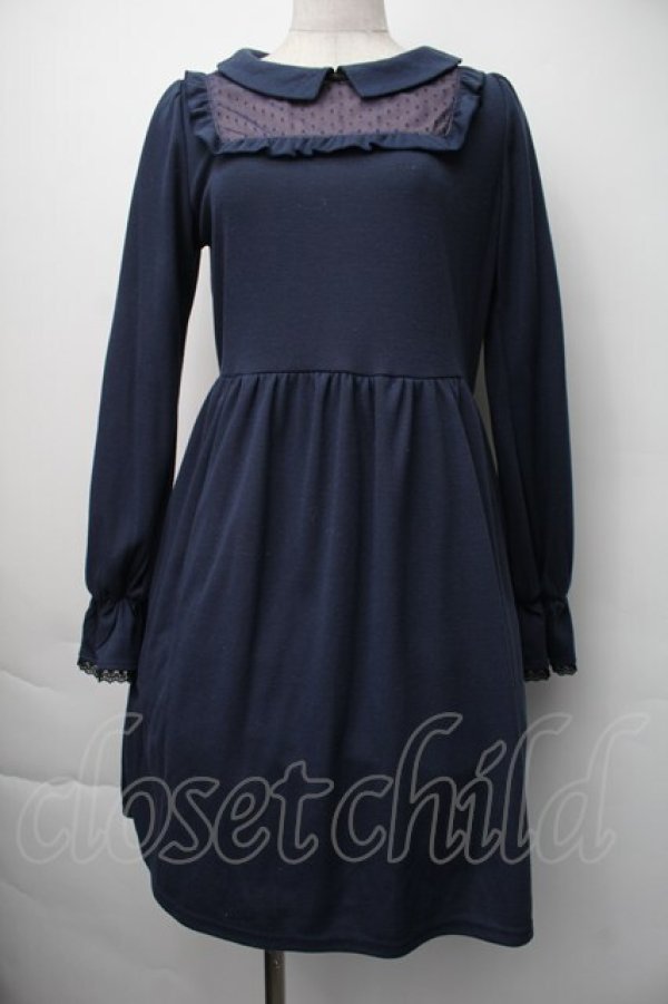 画像1: axes femme / /デコルテレース切替ワンピース  紺 S-25-11-06-040-AX-TO-HR-ZS (1)